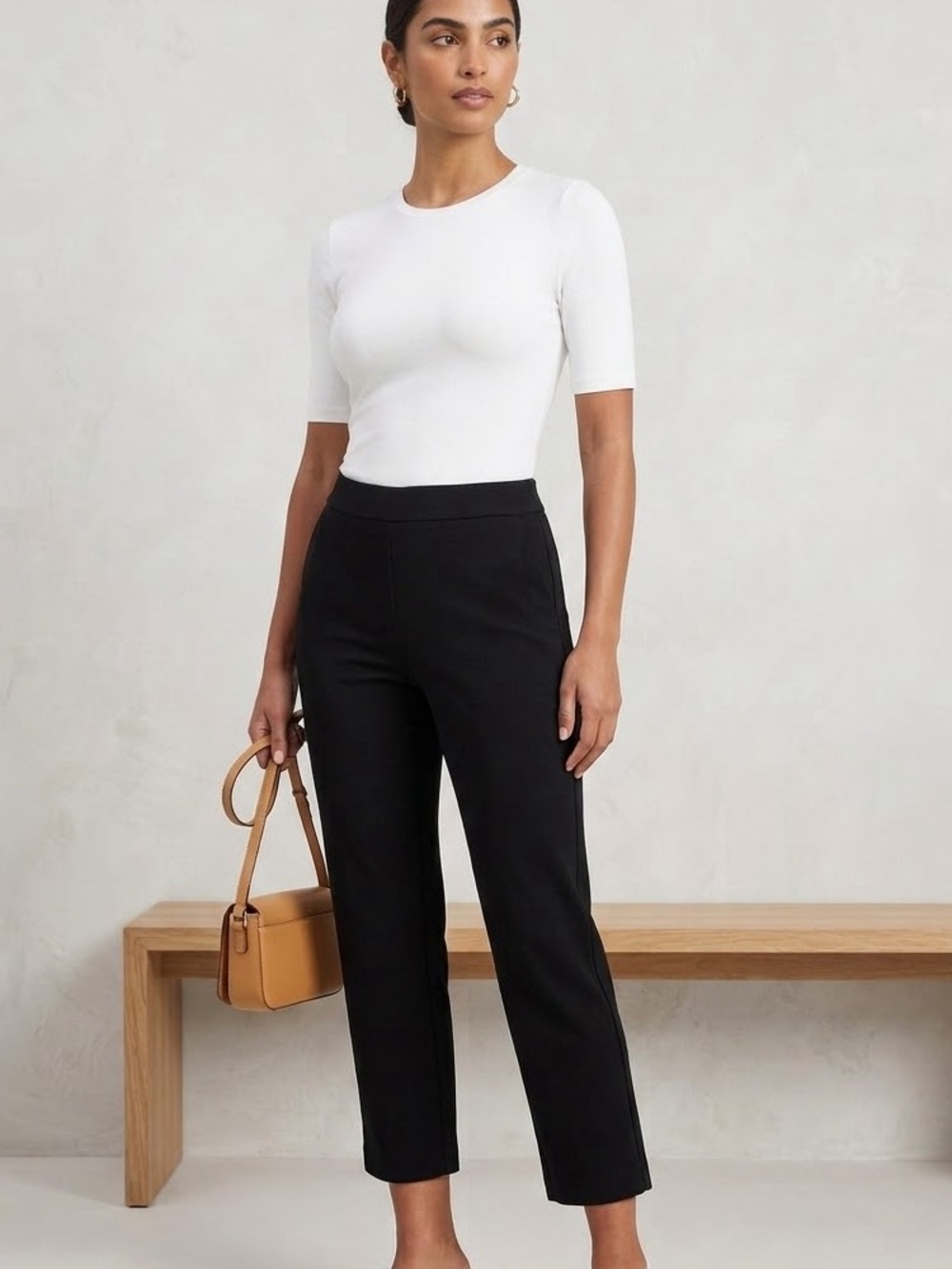 Eileen Fisher Black Cropped Straight-Leg Washable Crepe Pants Like New Capsule
